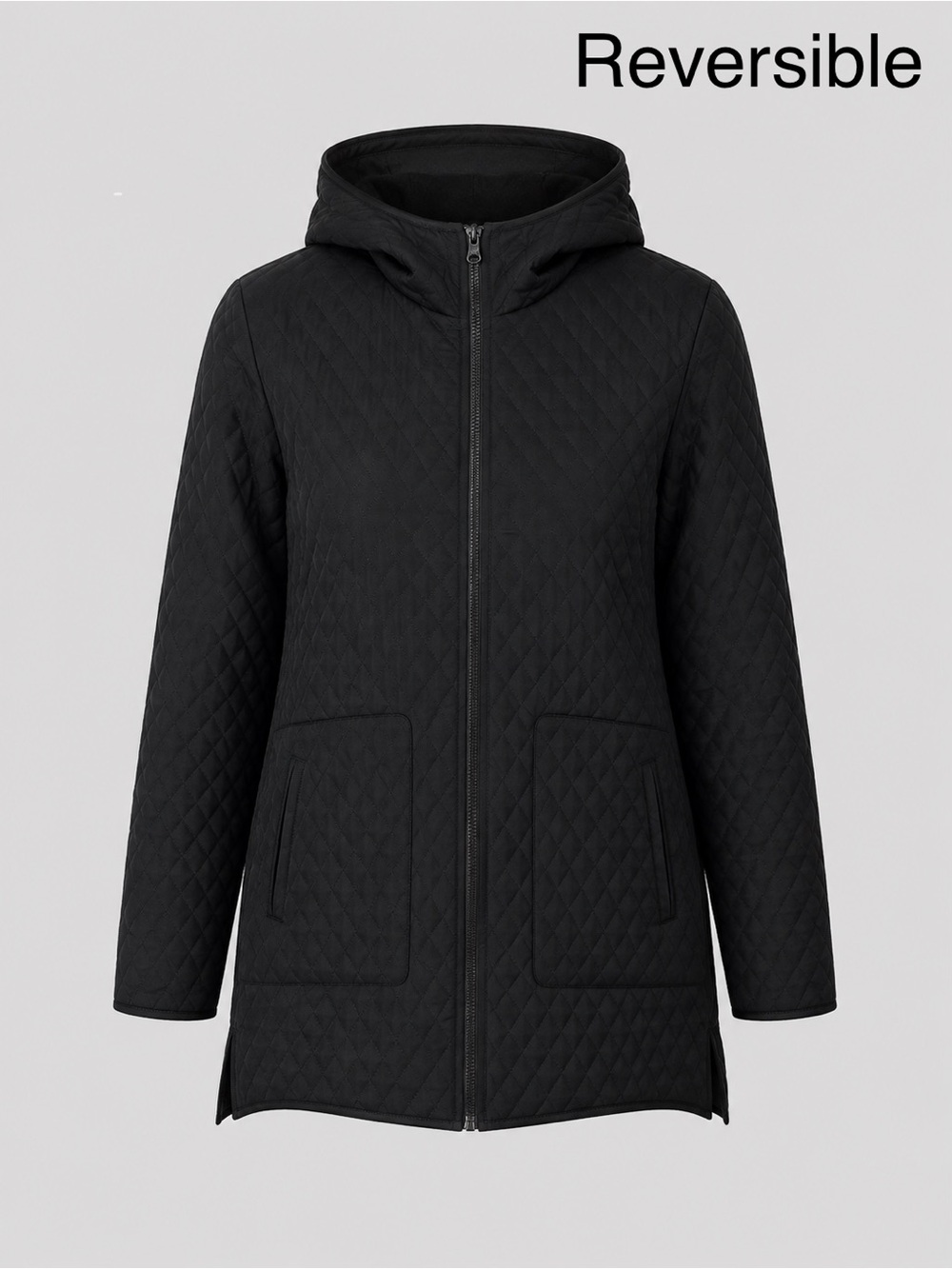 J Jill Black Quilted Hooded Puffer Size L Utility Minimalist Reversible